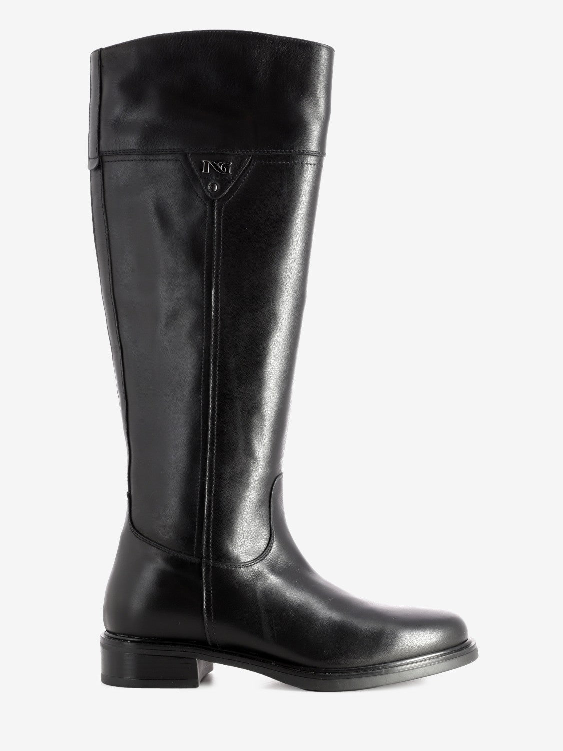 Black leather zip-up boots