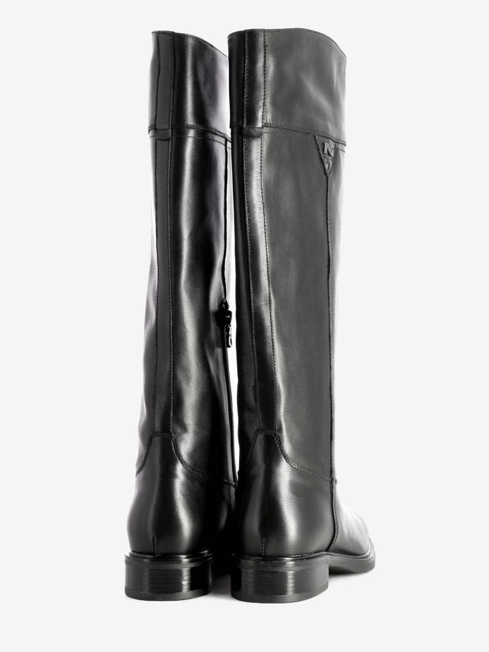 Black leather zip-up boots