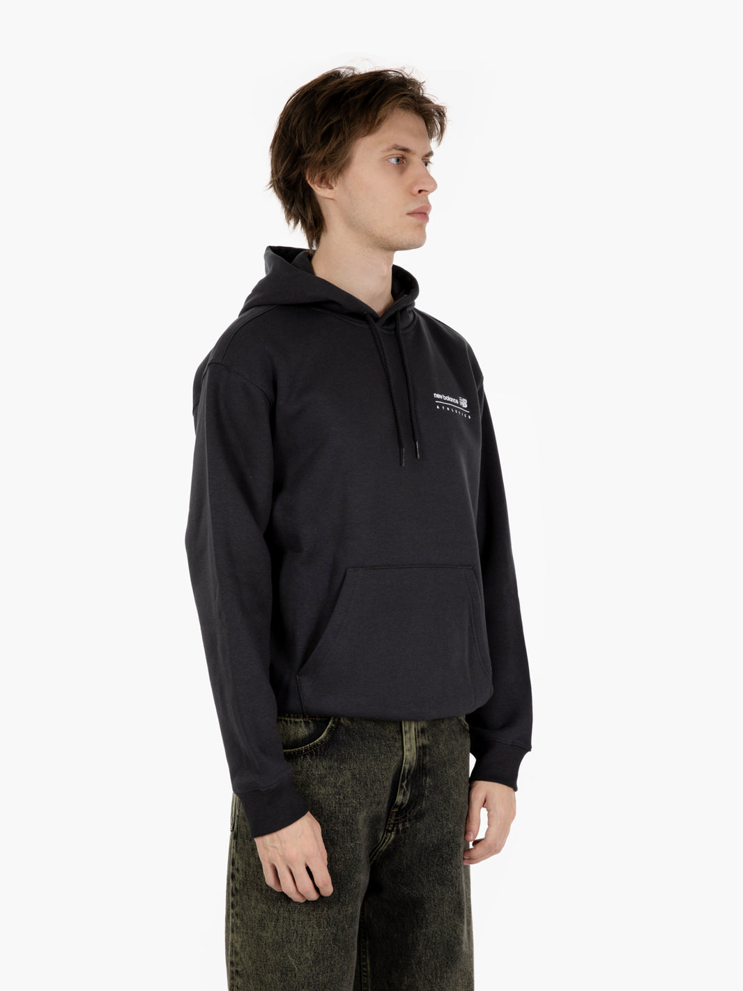 Linear graphic fleece hoodie black