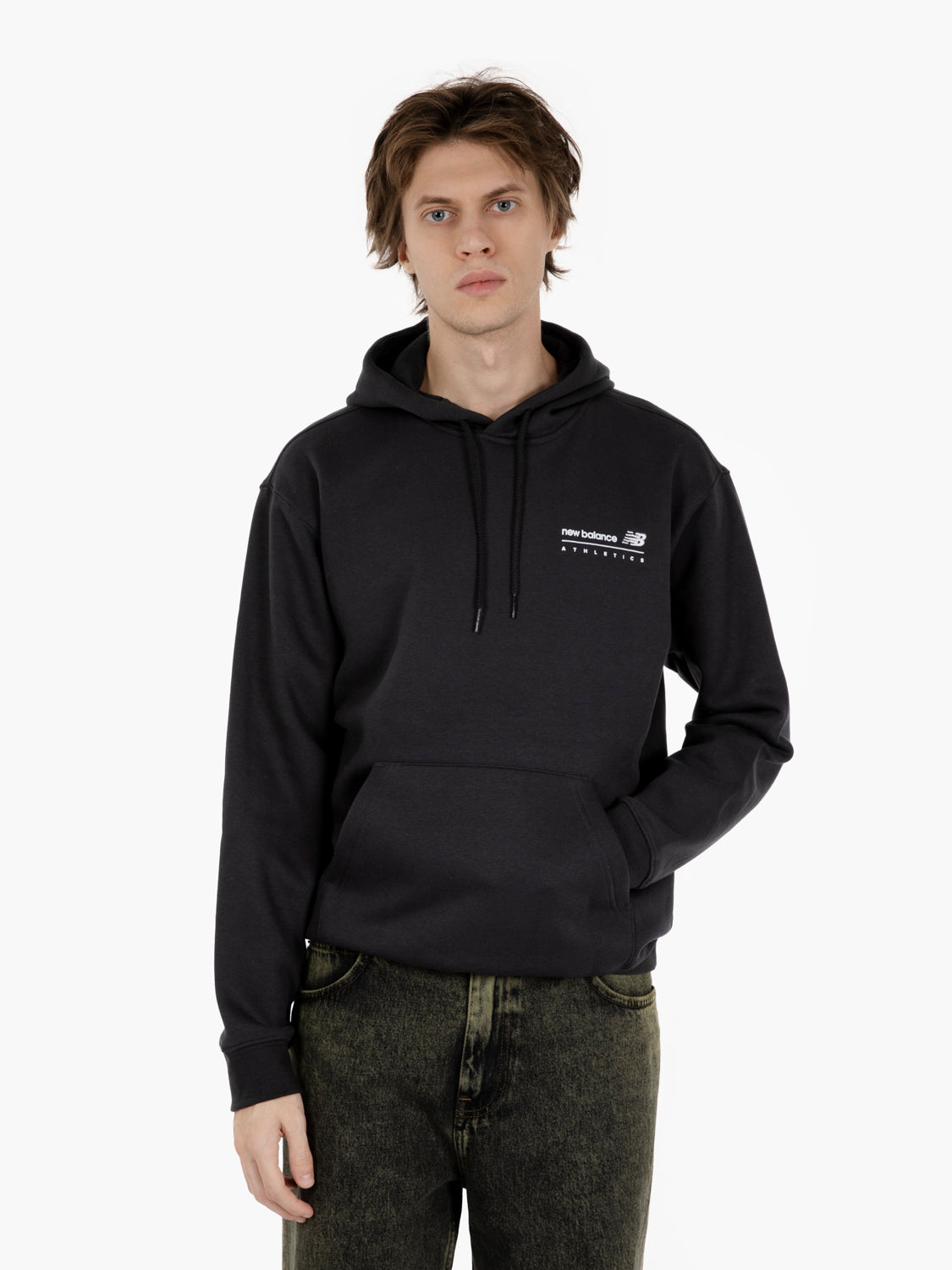 Linear graphic fleece hoodie black