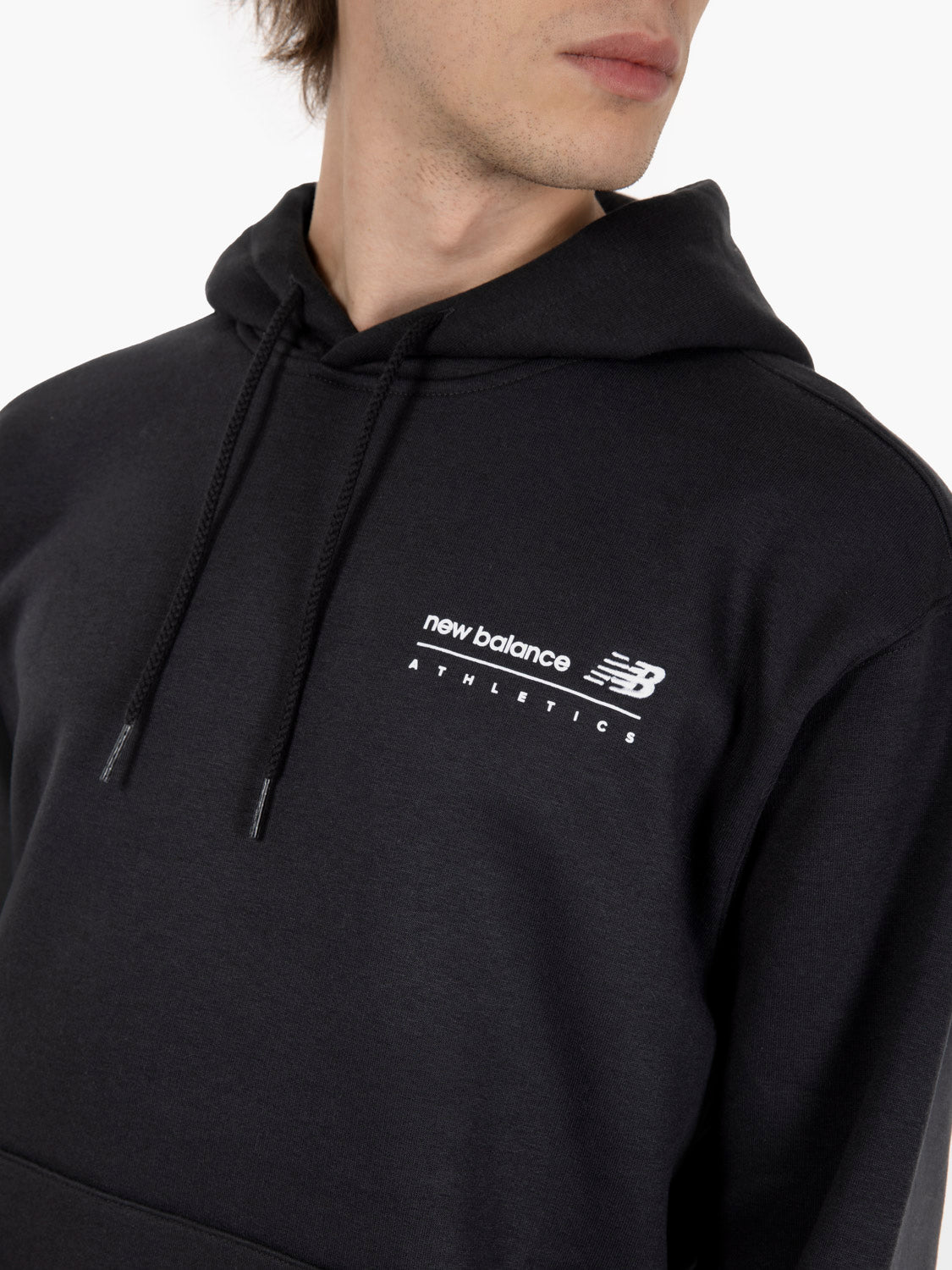 Linear graphic fleece hoodie black