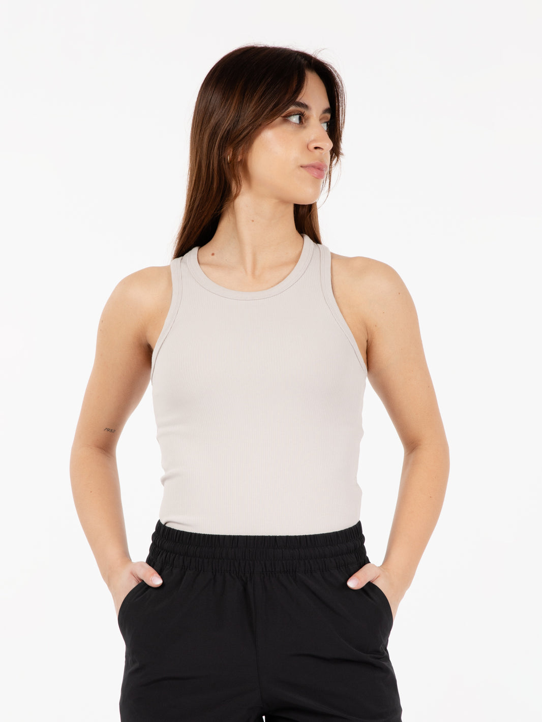 Linear Heritage Rib knit racer tank moonrock