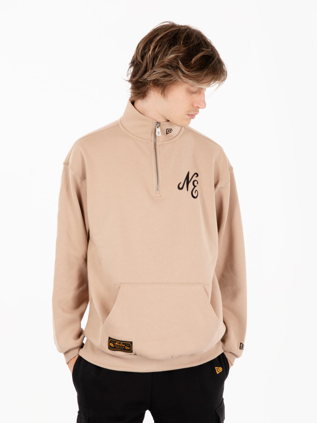Beige quarter zip lifestyle sweatshirt