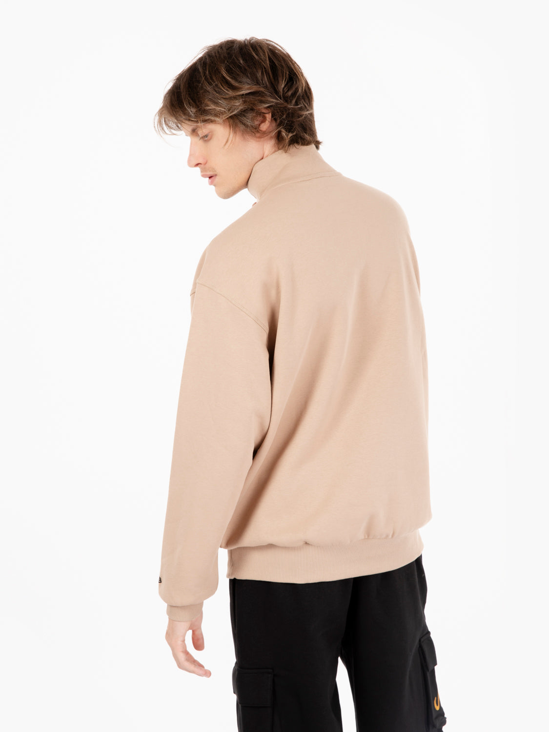 Beige quarter zip lifestyle sweatshirt