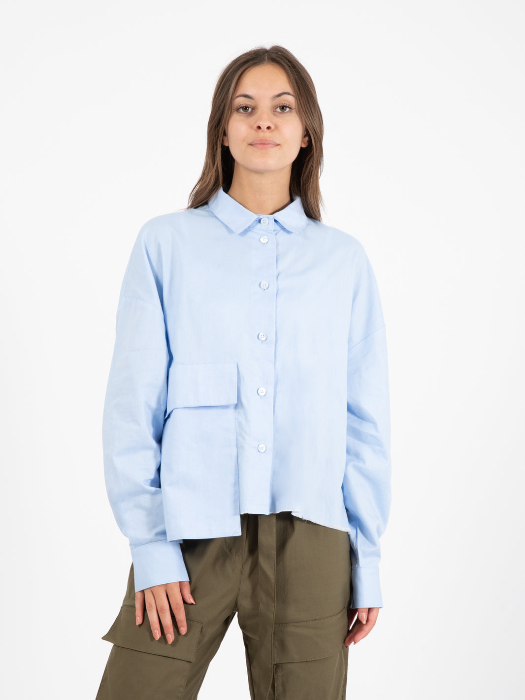Light blue oxford crop top shirt