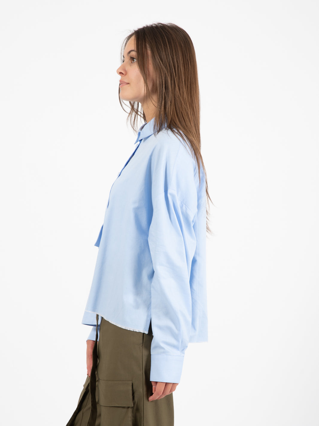 Light blue oxford crop top shirt