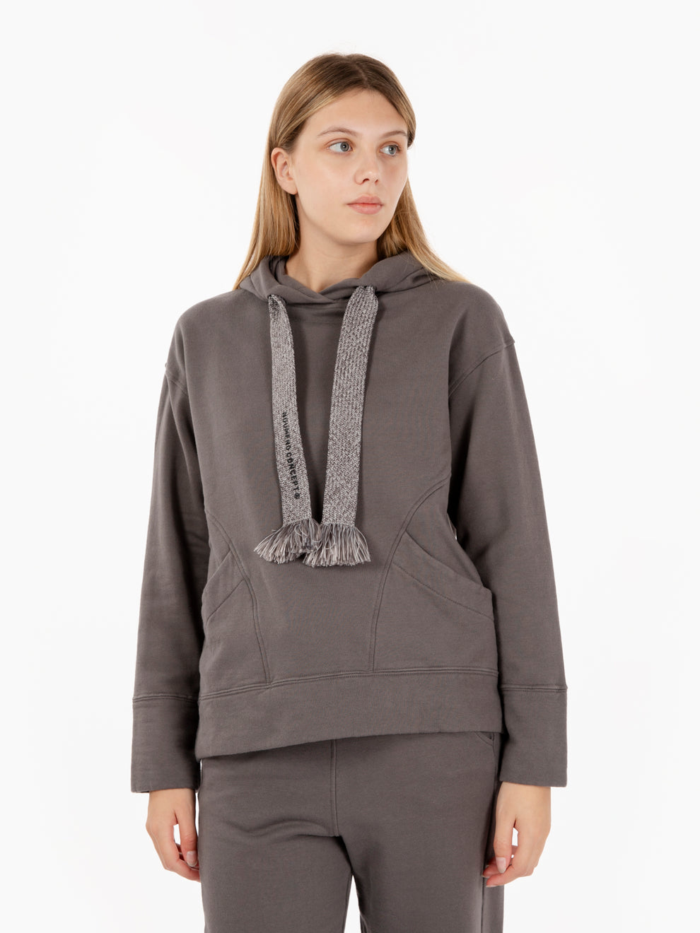Grey maxi drawstring hoodie