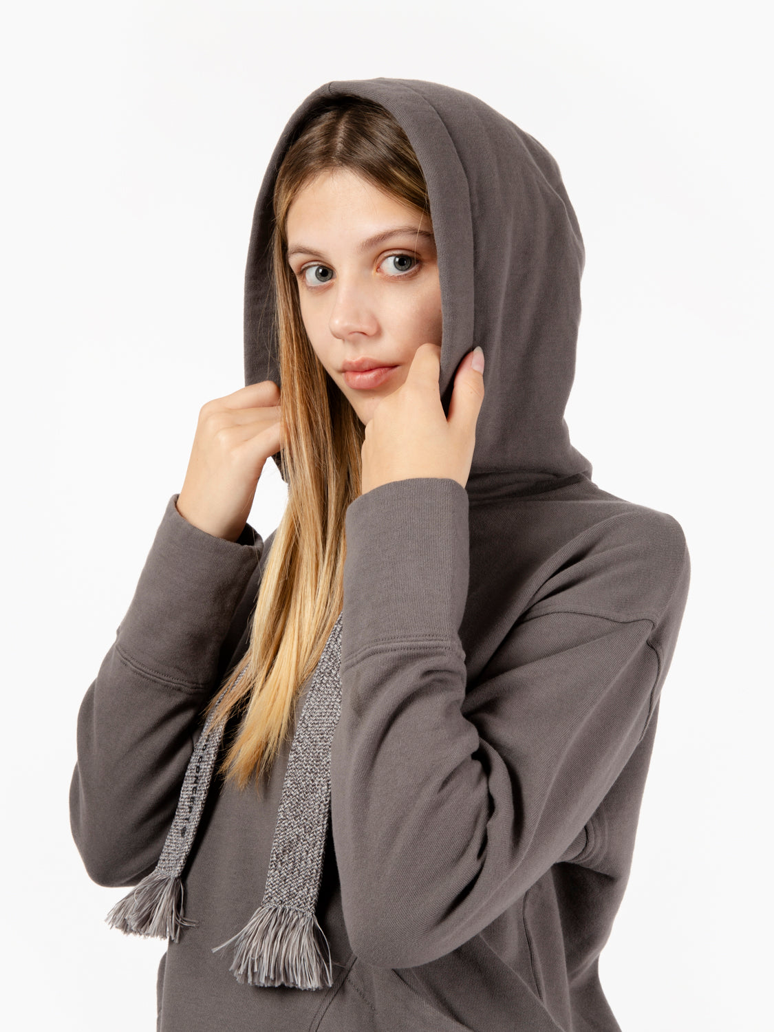 Grey maxi drawstring hoodie