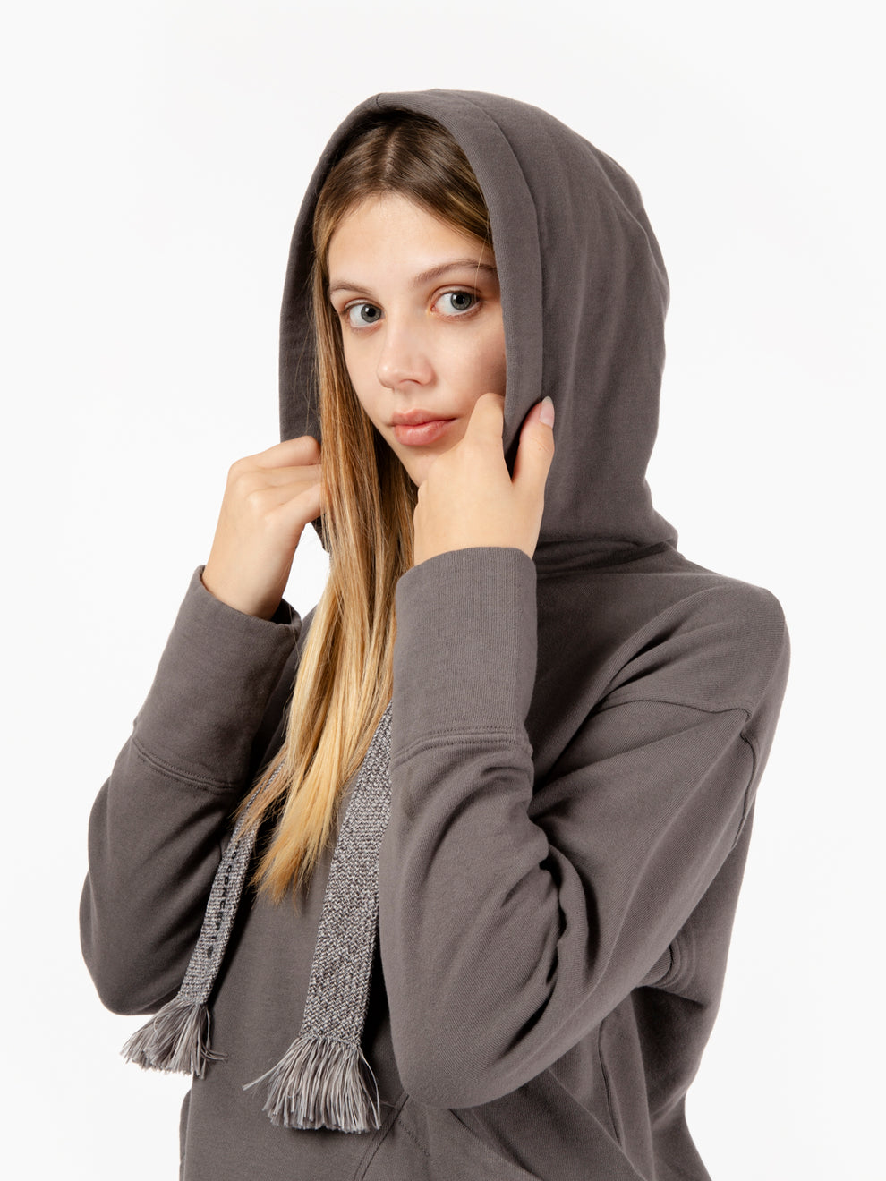 Grey maxi drawstring hoodie