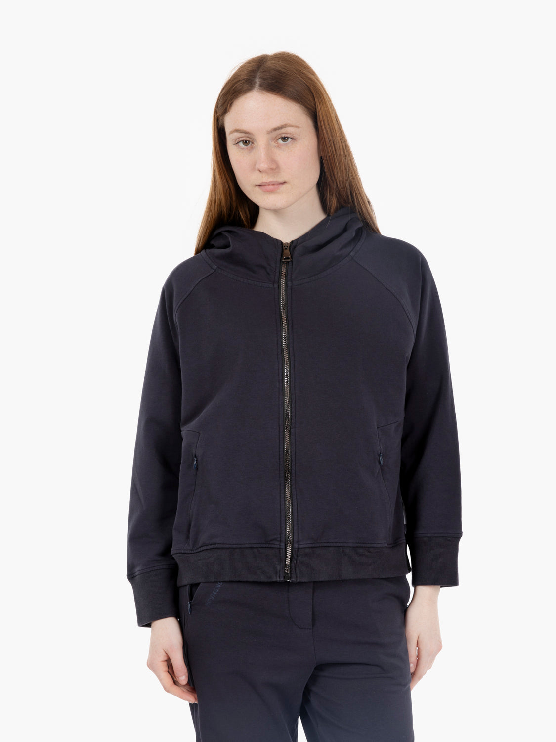 Felpa hooded full zip con tasche blu