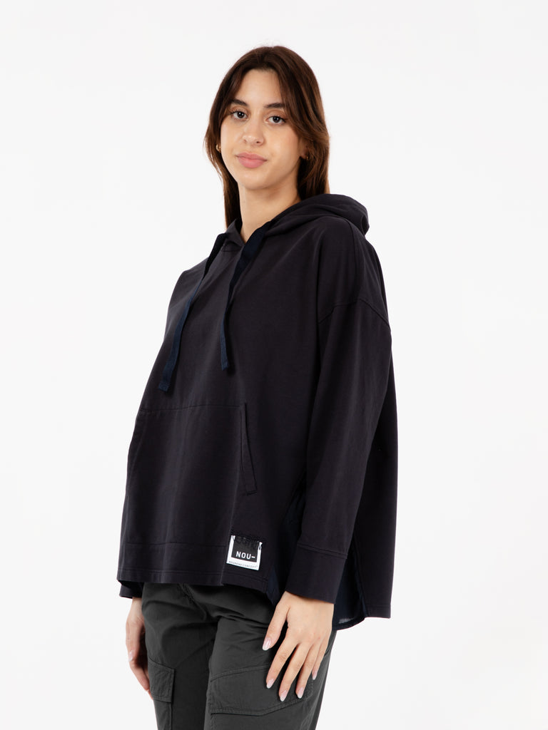 NOU-NOUMENO CONCEPT - Felpa hoodie con inserti in mussola blue