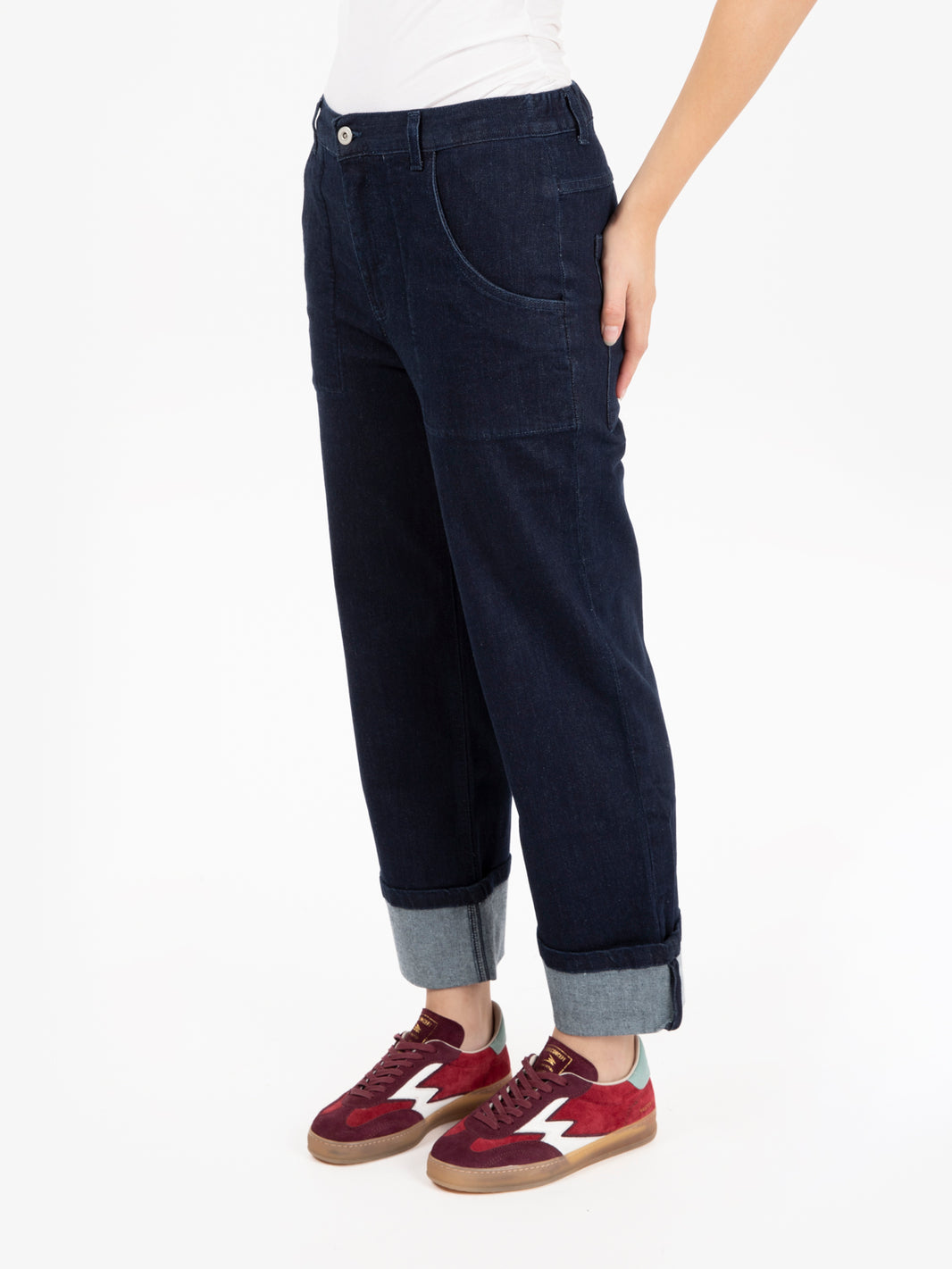 Jeans a vita alta relaxed fit con risvolto