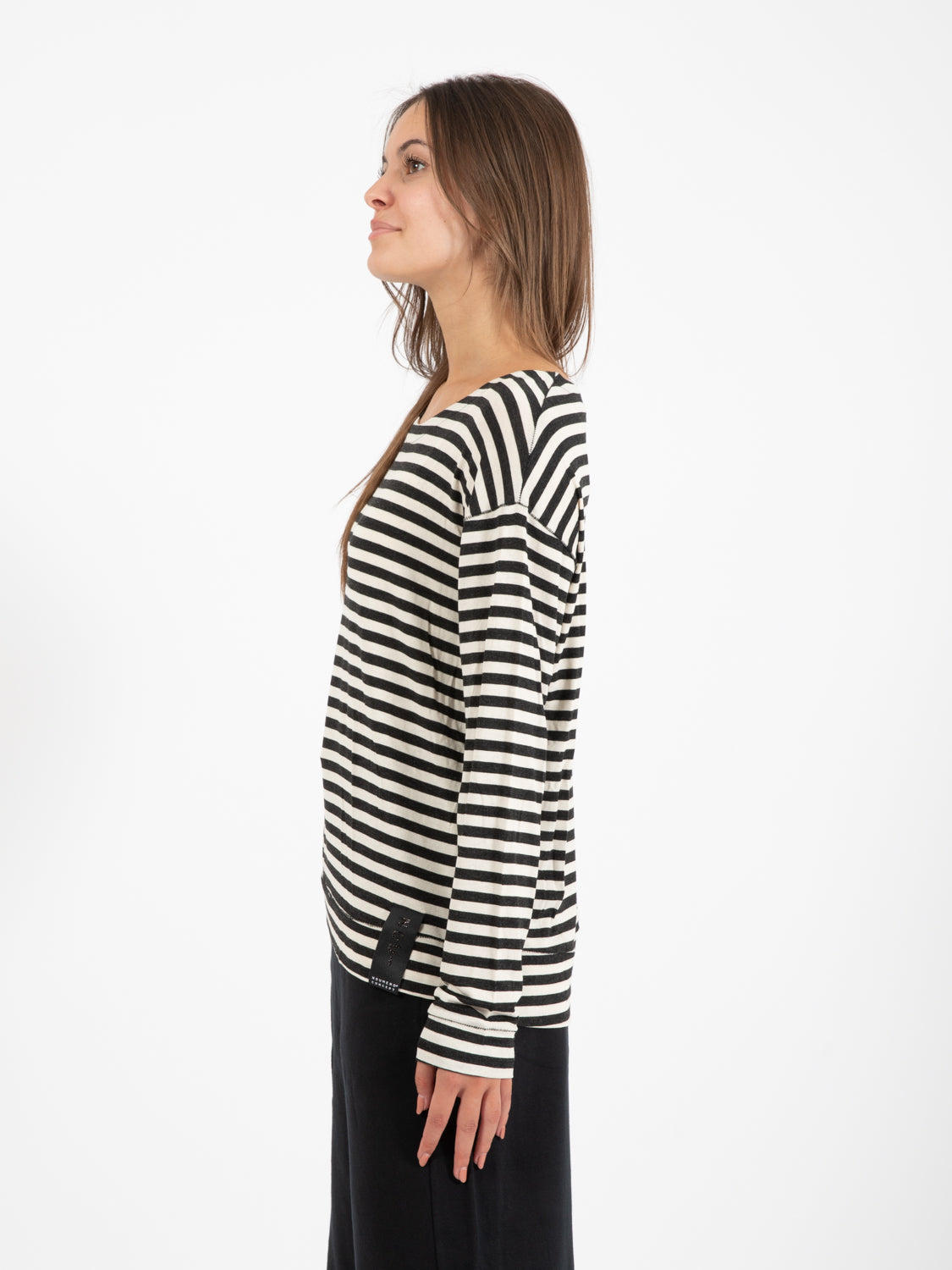 Maglia a righe girocollo nero / calce