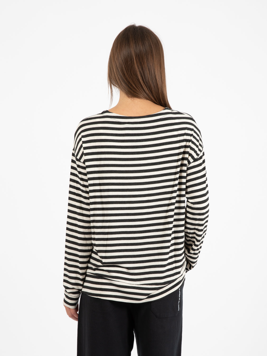 Maglia a righe girocollo nero / calce