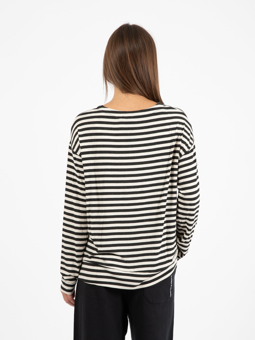Maglia a righe girocollo nero / calce