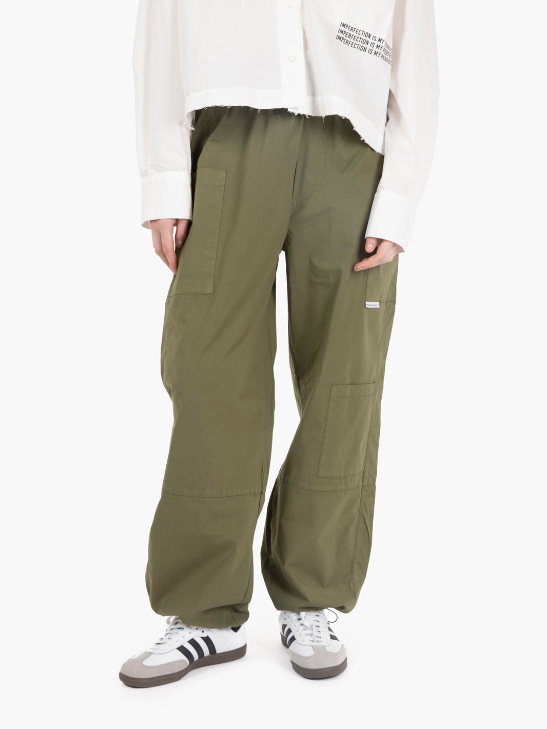 Green elastic bottom cargo pants