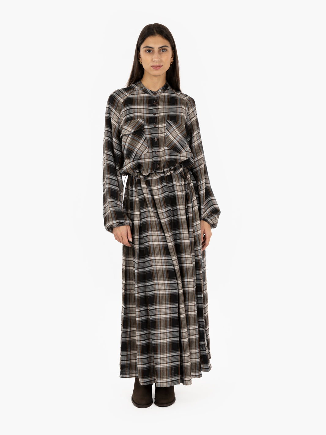 Long multicolored tartan dress