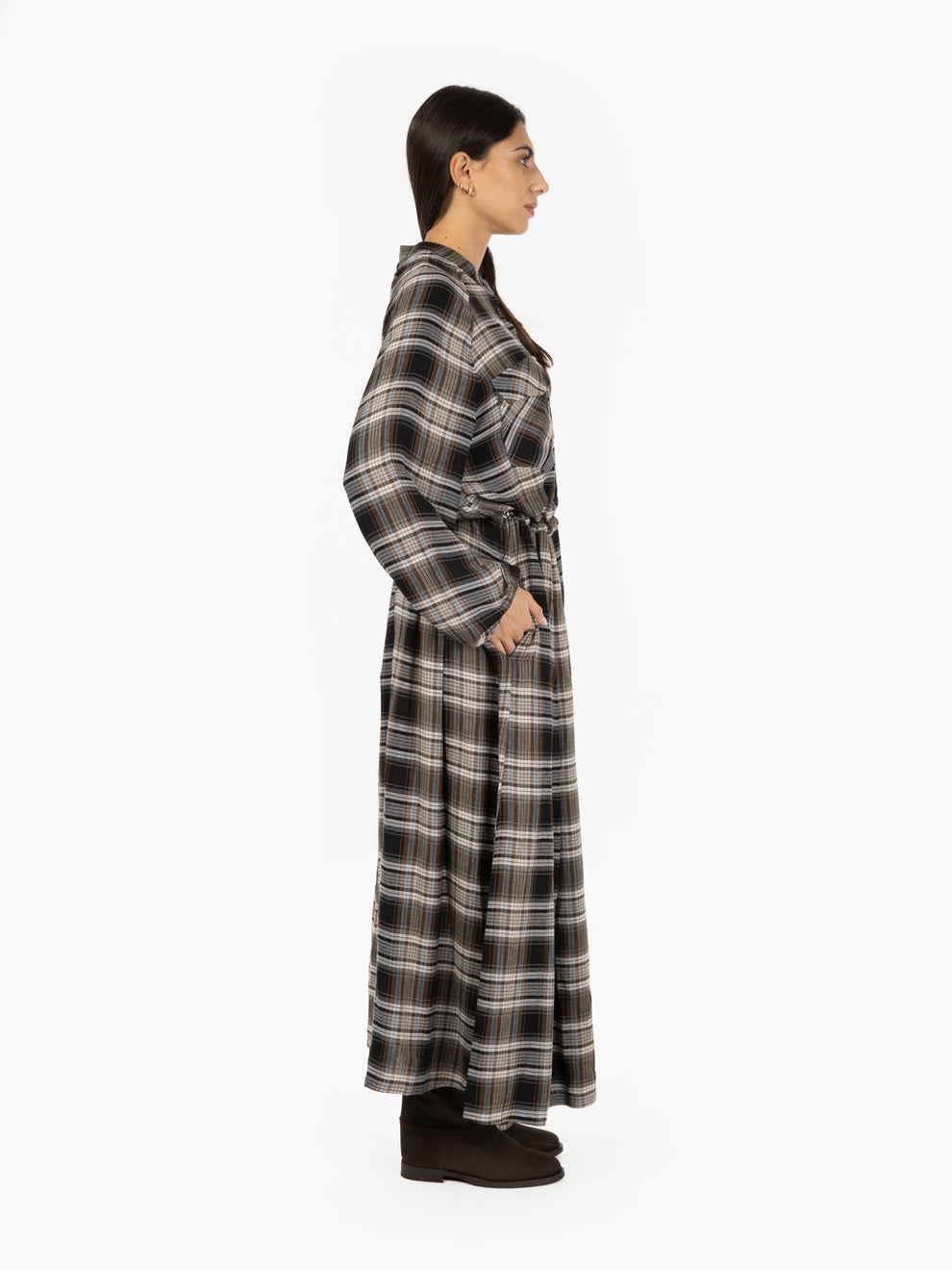 Long multicolored tartan dress