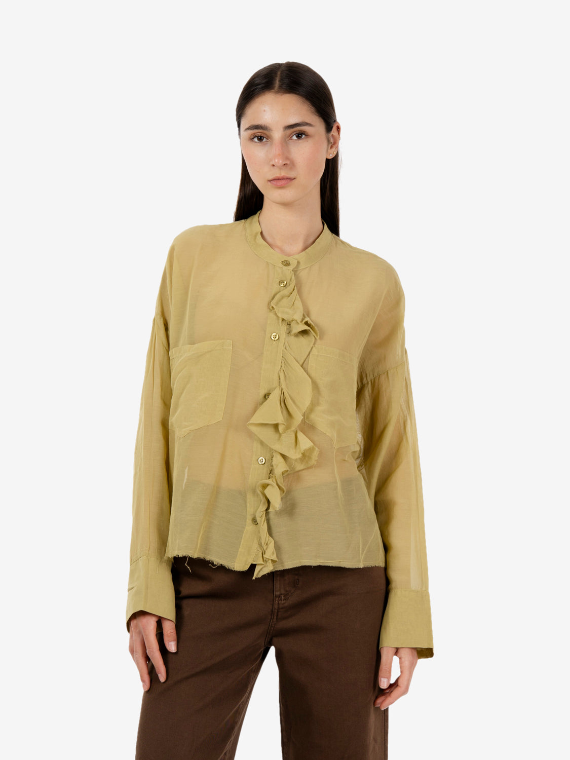 Khaki ruffle shirt