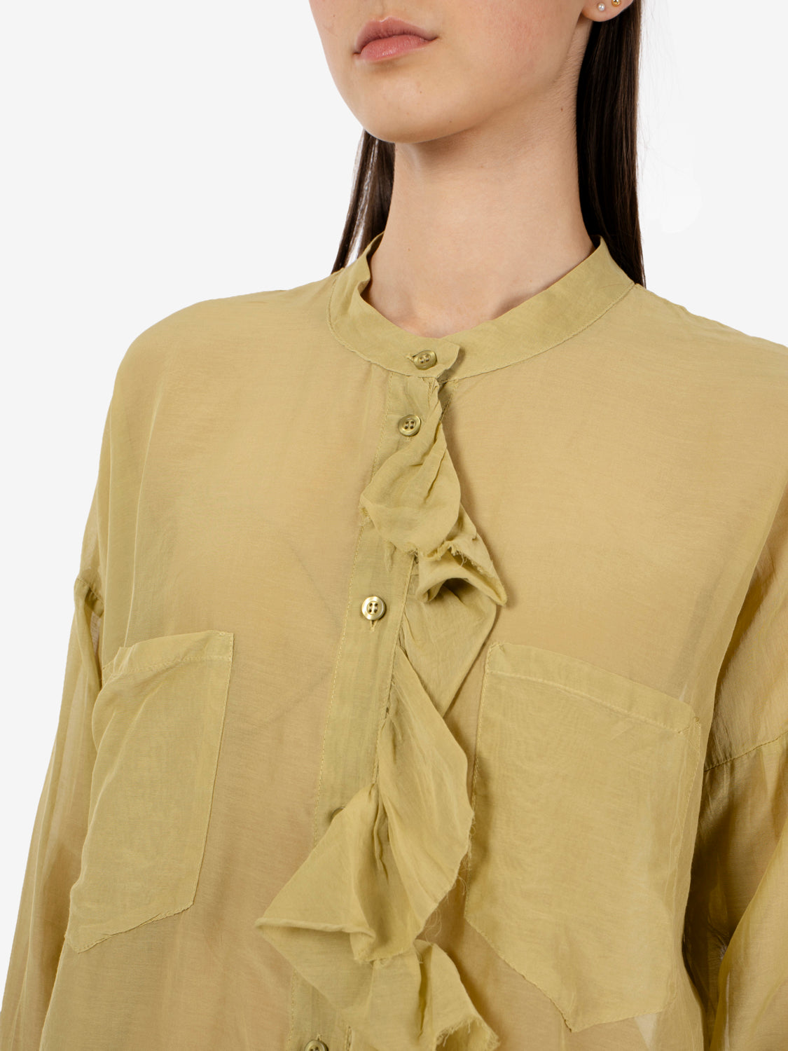 Khaki ruffle shirt