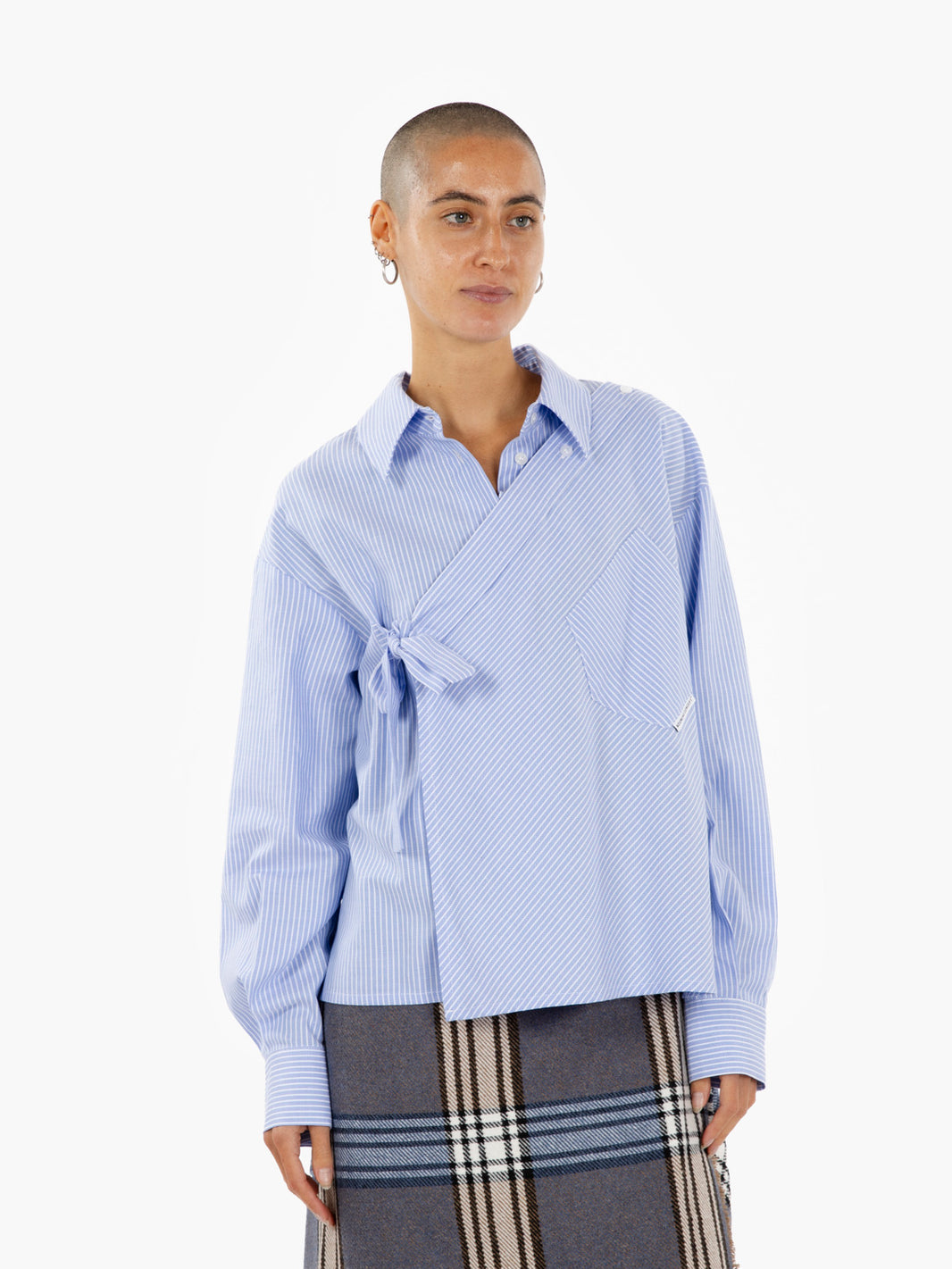Camicia over a righe azzurra