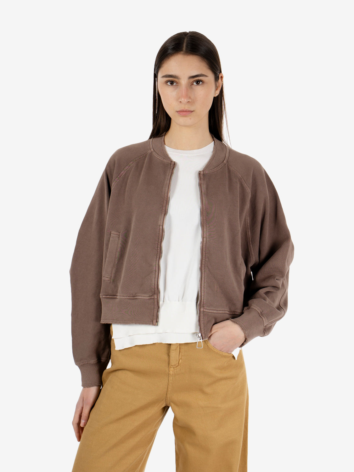 Felpa bomber con zip tobacco