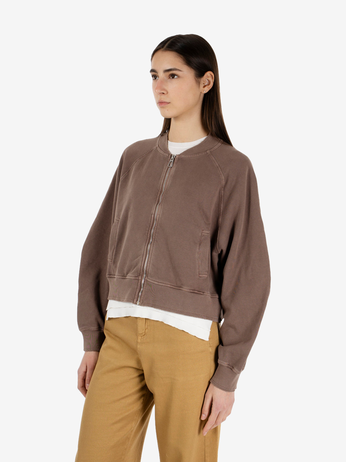 Felpa bomber con zip tobacco