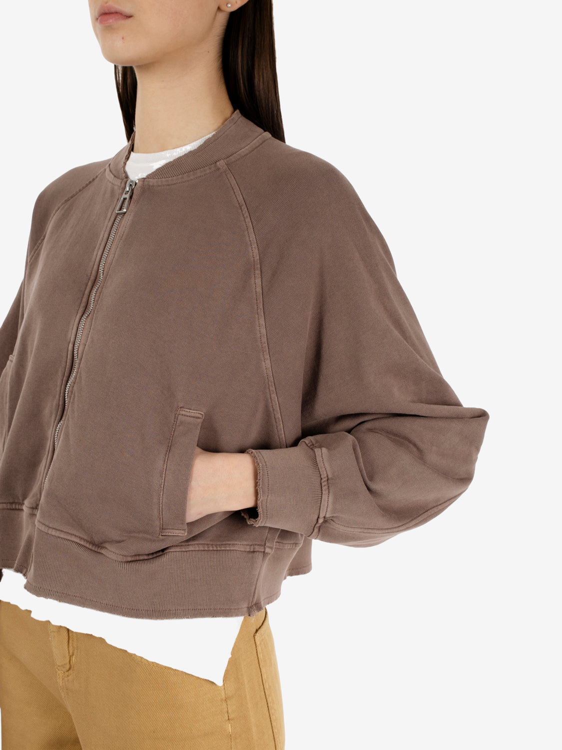 Felpa bomber con zip tobacco