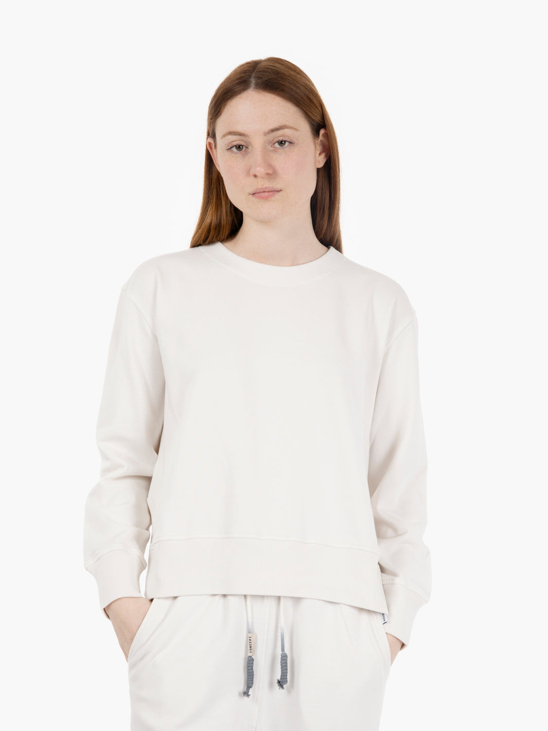 Crewneck sweatshirt with side slits white