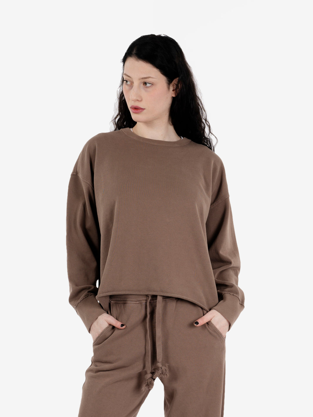 Felpa girocollo manica raglan tobacco