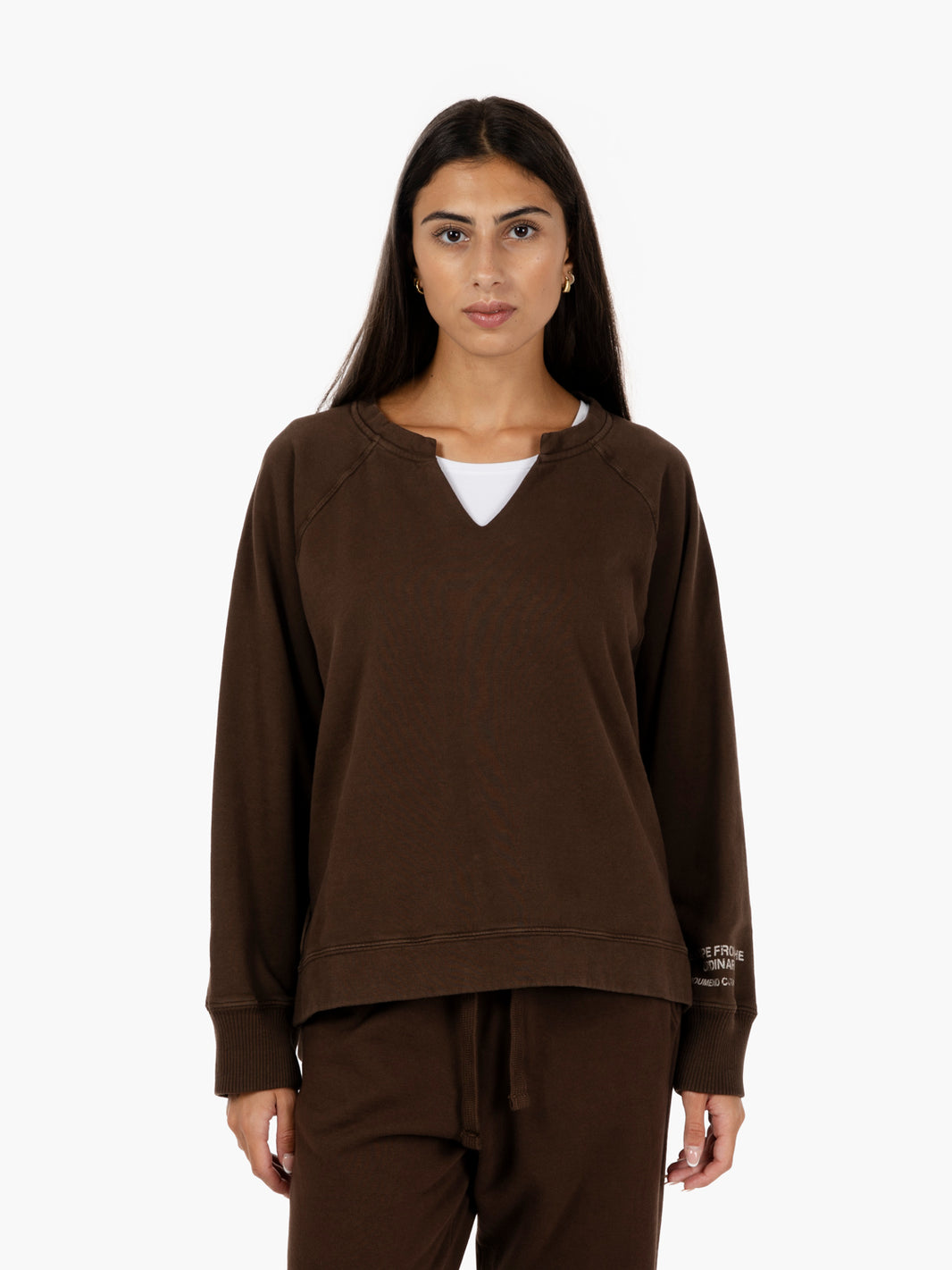 Brown V-neck sweatshirt