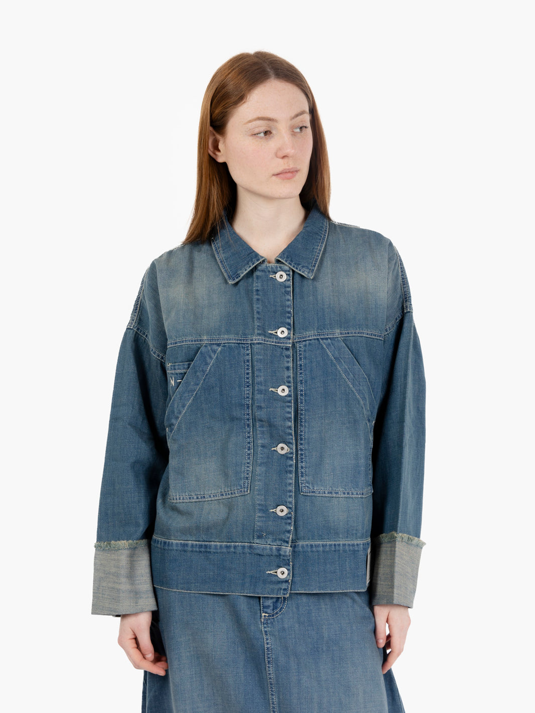 Giacca in denim con falde blu dirty