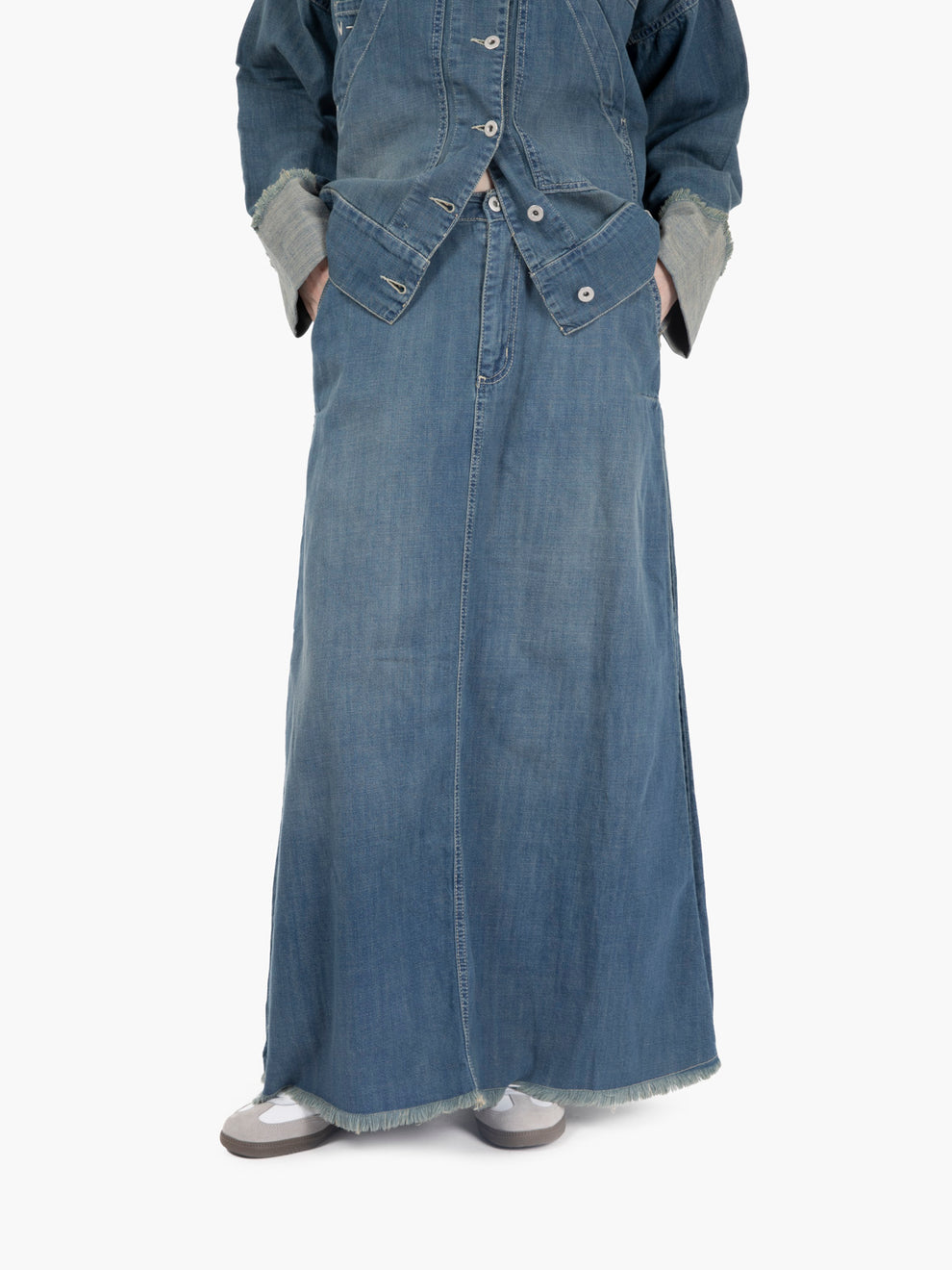 Noumeno Concept Gonna in denim con falde laterali blu dirty STIMM