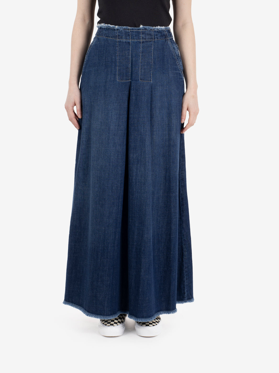 Long blue denim skirt