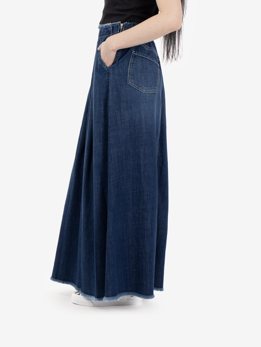 Long blue denim skirt