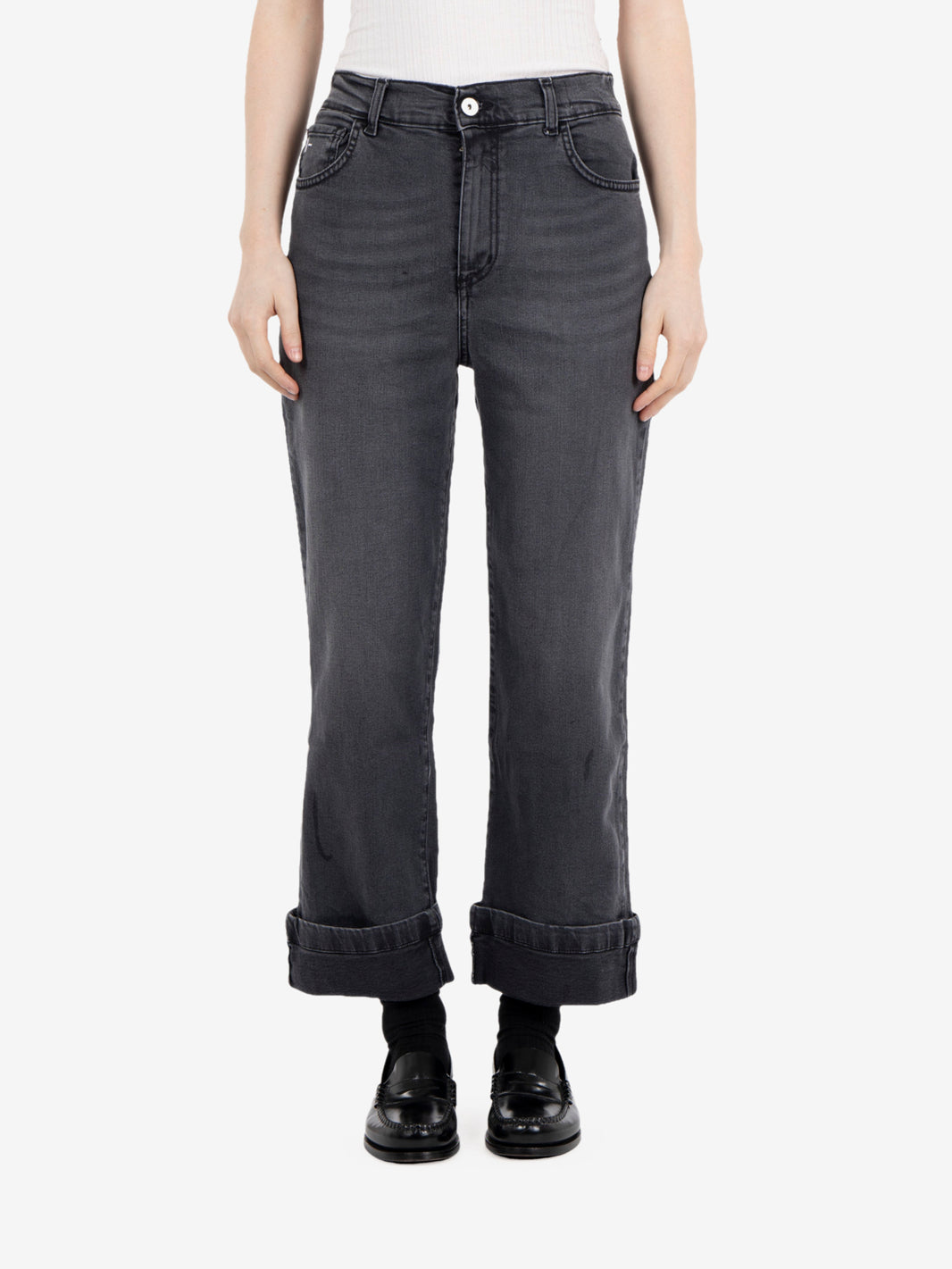 Black denim cuffed jeans
