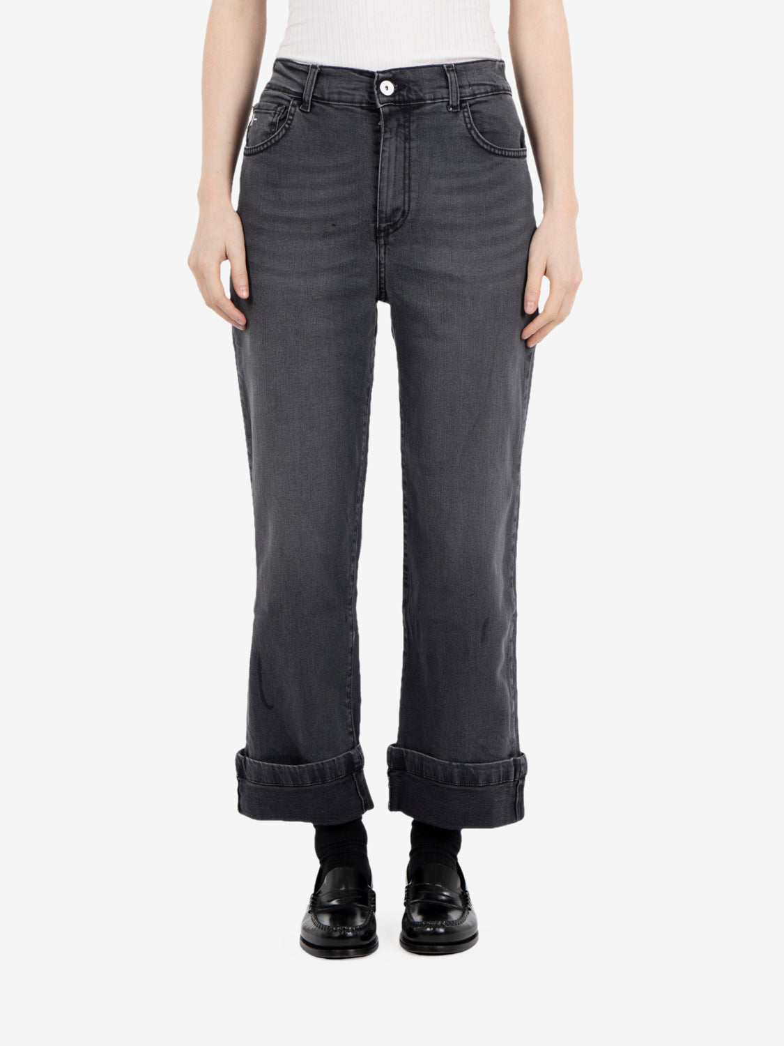 Jeans con risvolto in denim nero