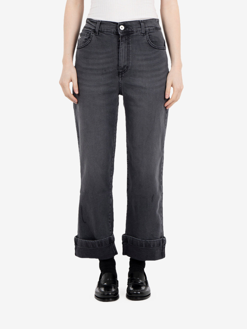 Jeans con risvolto in denim nero