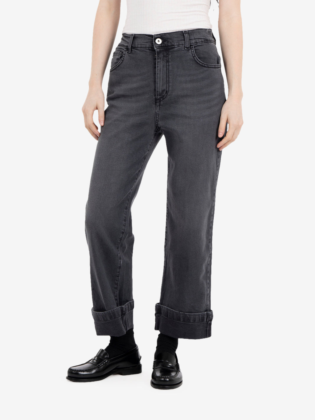 Black denim cuffed jeans