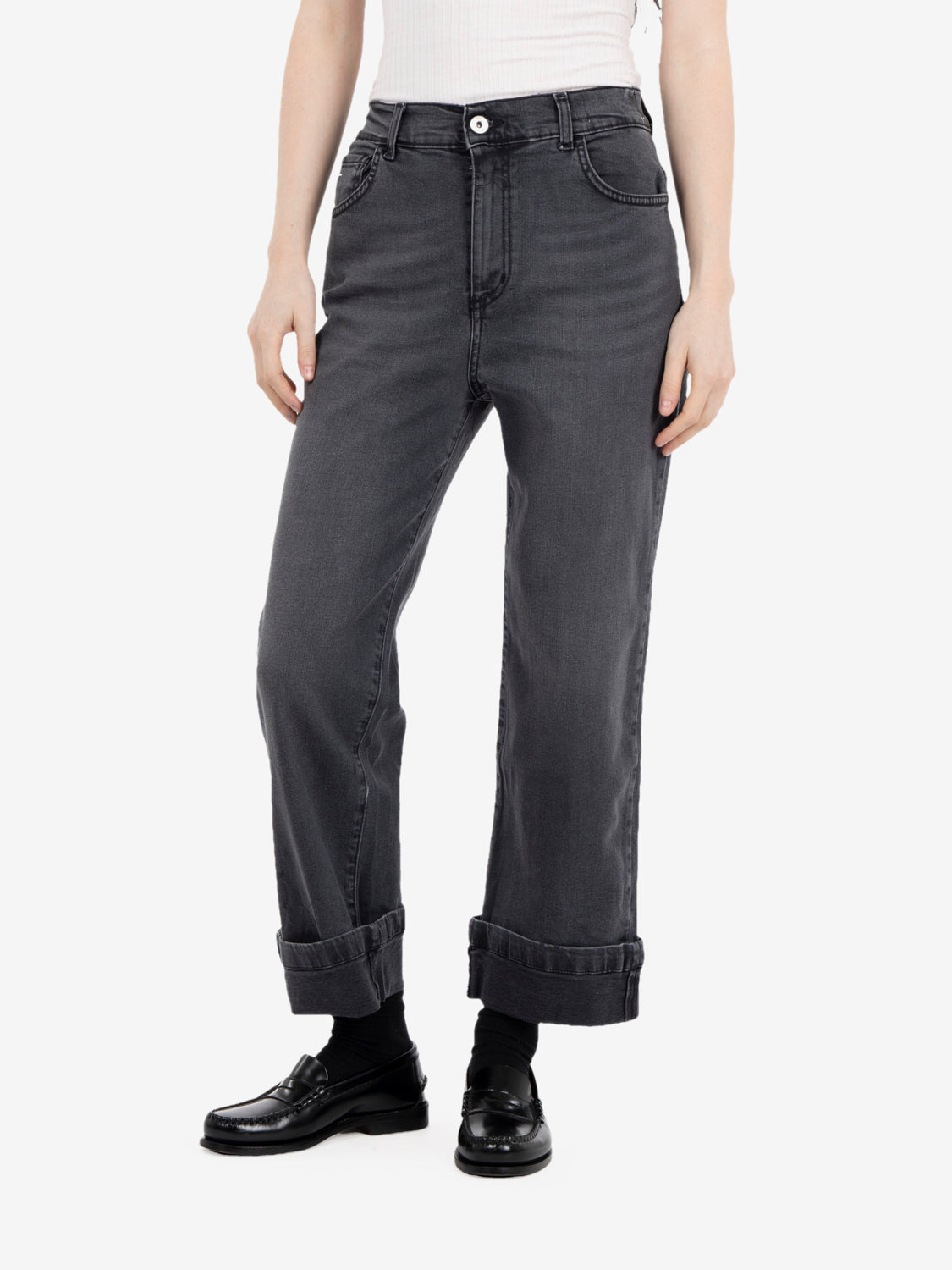 Jeans con risvolto in denim nero