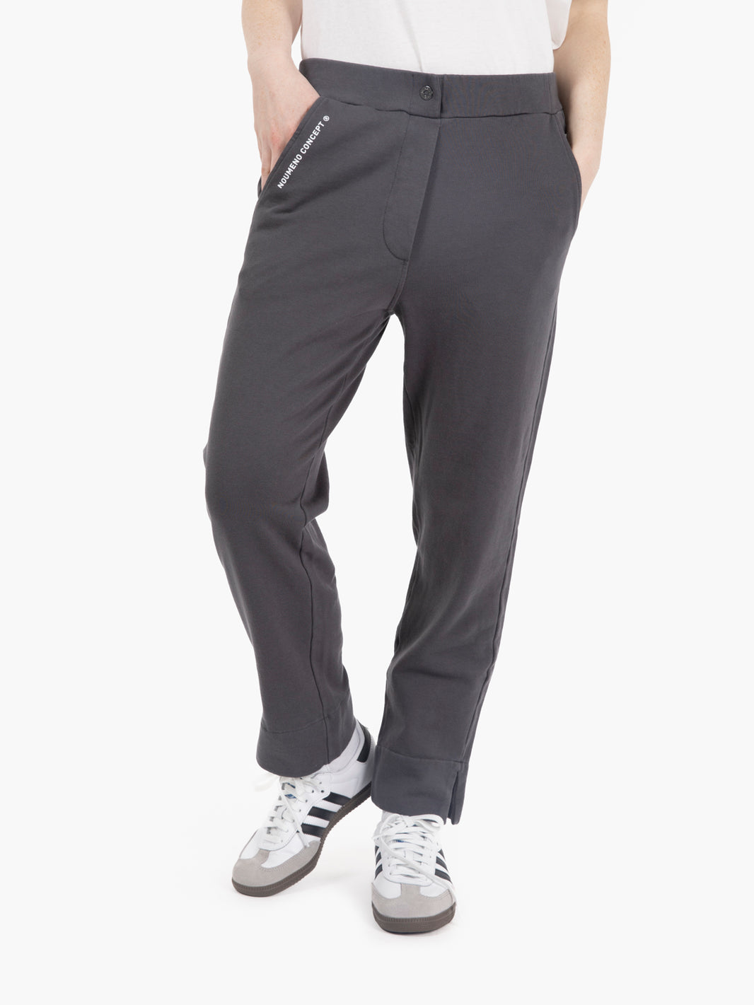 Pantaloni con spacco sul fondo grigio
