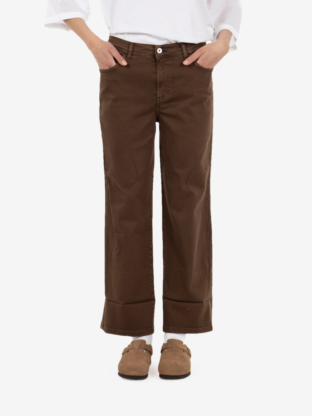Tobacco regular trousers with turn-up