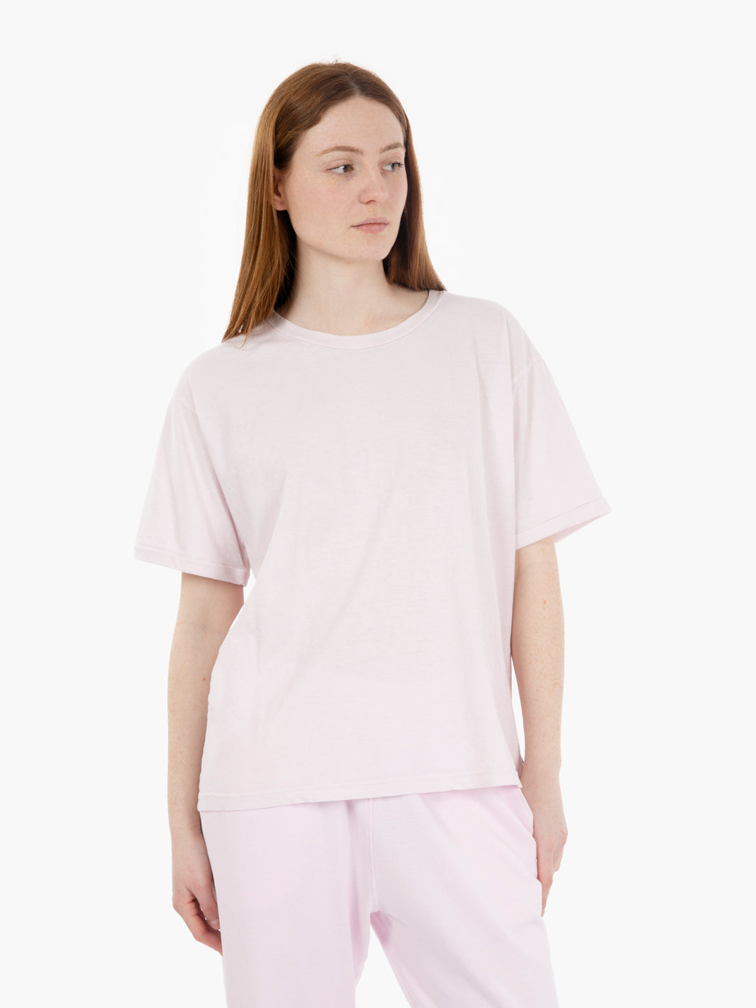 T-shirt girocollo con spacco e grafica sul retro rosa