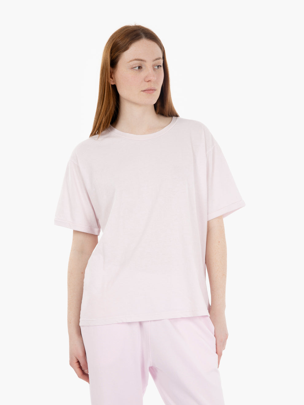 T-shirt girocollo con spacco e grafica sul retro rosa