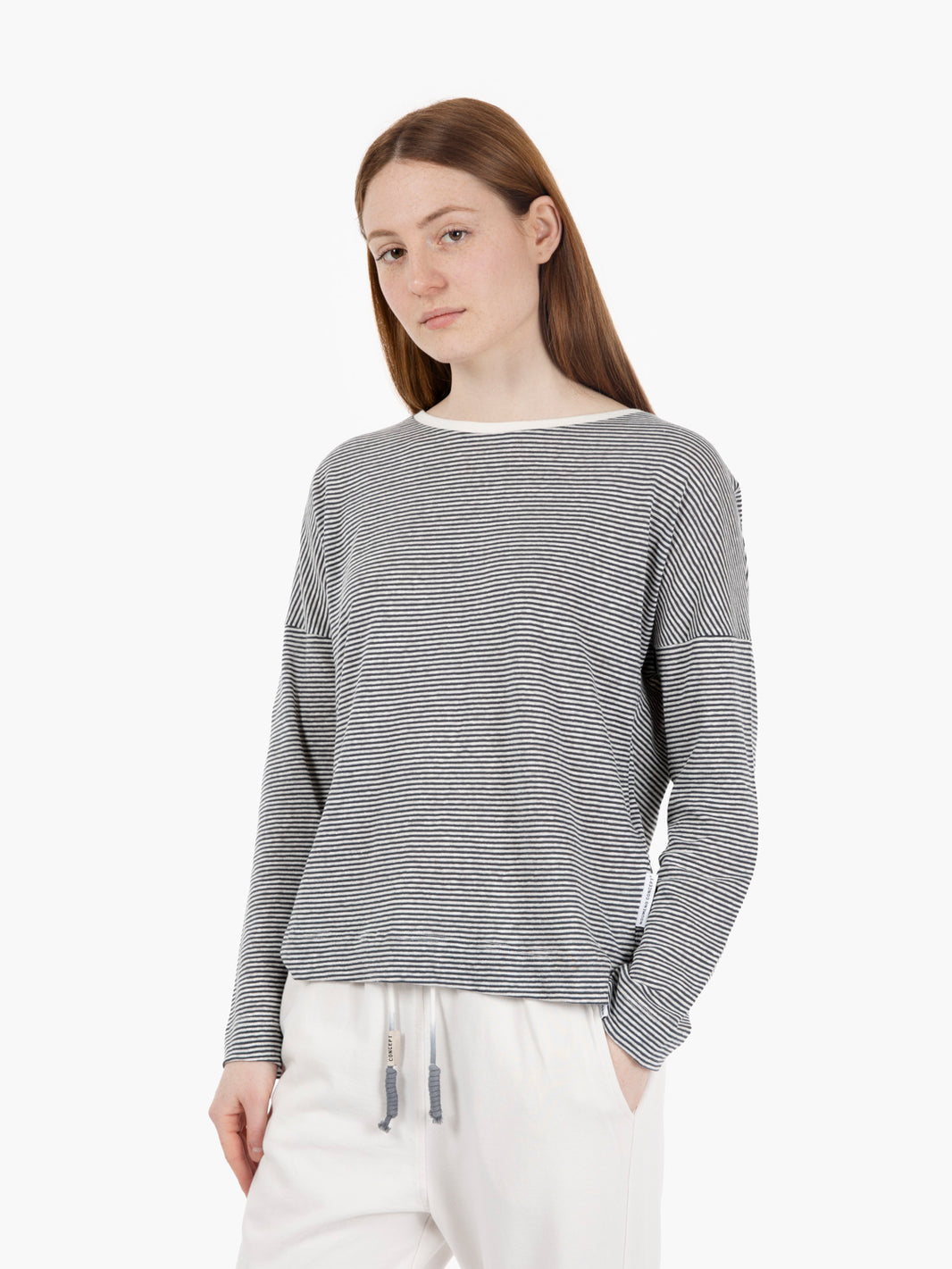 White / gray striped long sleeve t-shirt