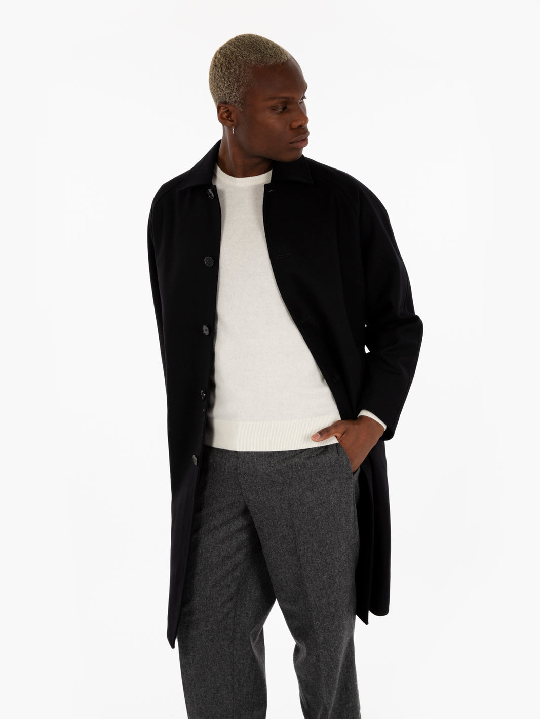 Midnight blue wool and cashmere coat