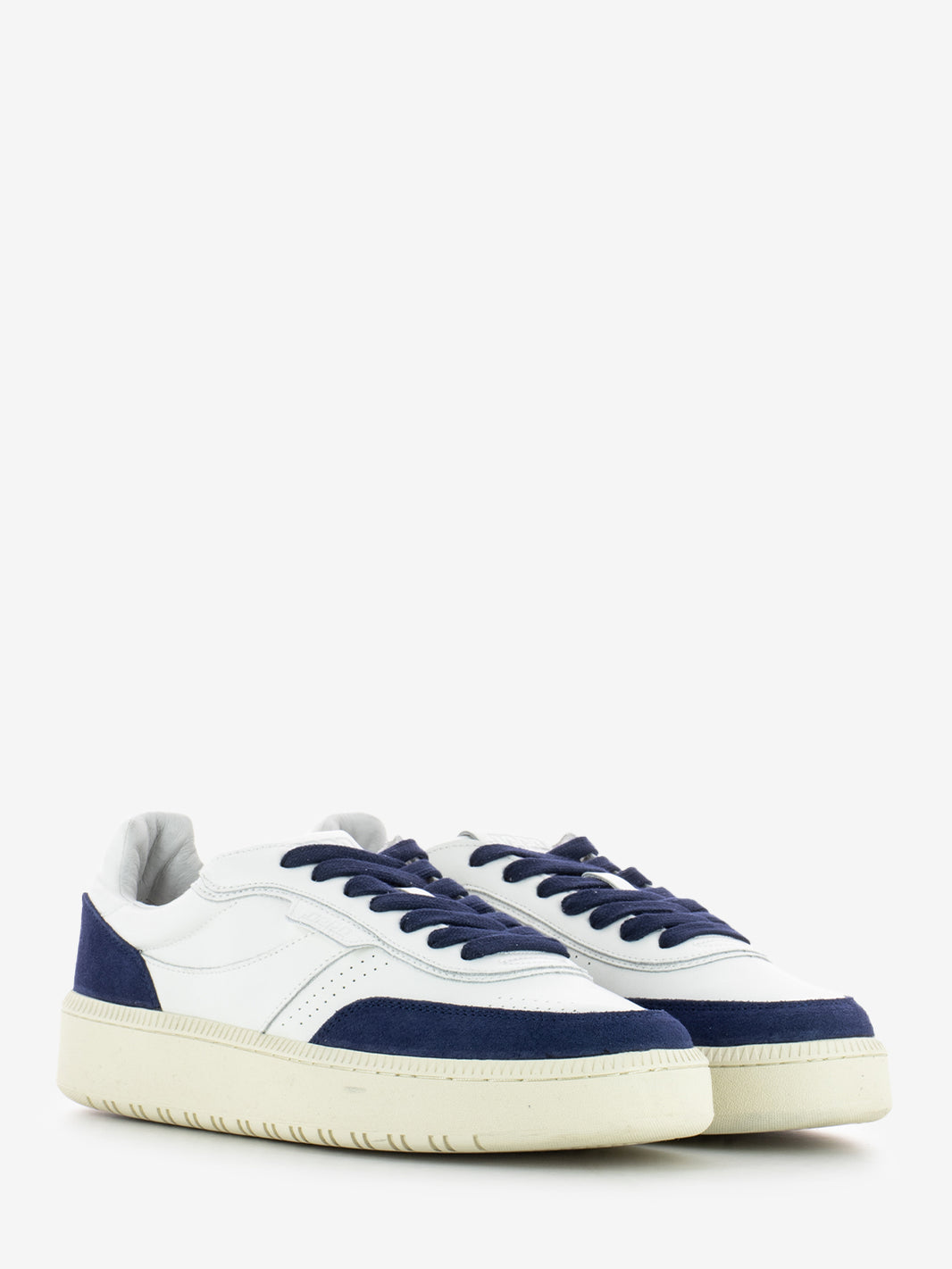 White/blue leather sneakers