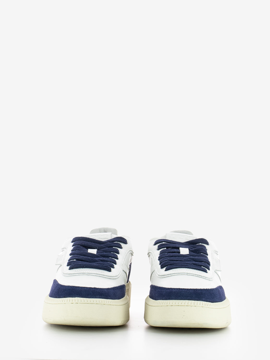 White/blue leather sneakers