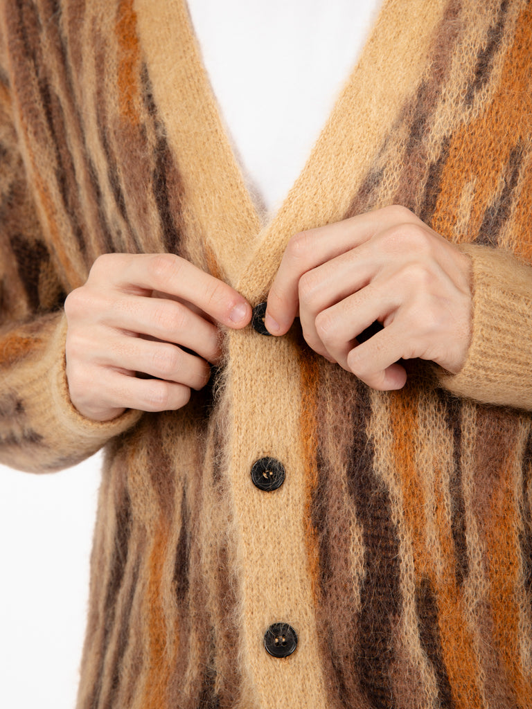 ROBERTO COLLINA - Cardigan misto mohair animalier cammello