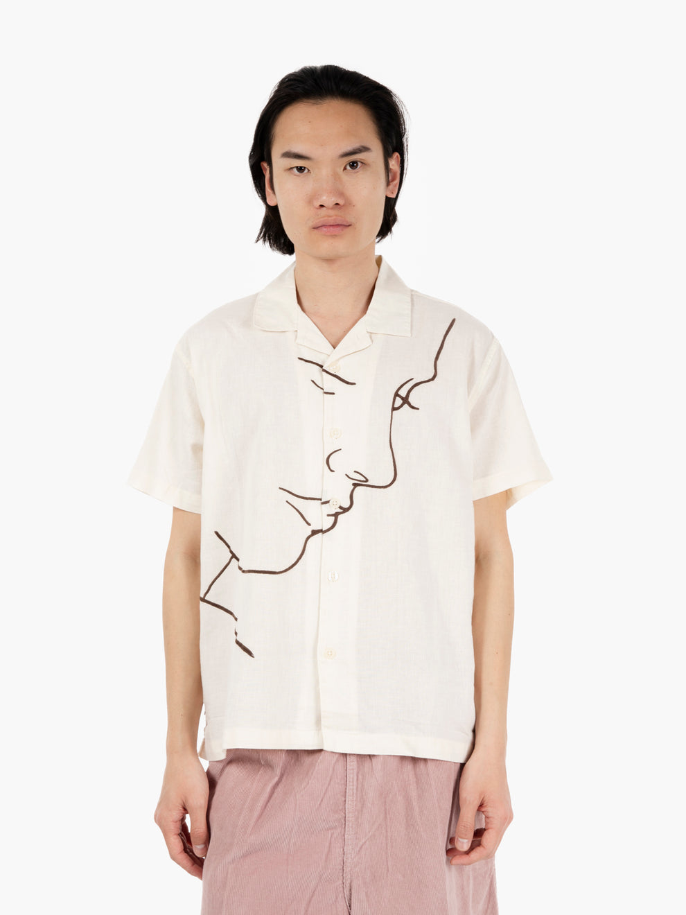 Frances woven shirt S/S unbleached beige / brown